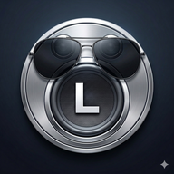 Laprdus logotip - metalni robot sa sunčanim naočalama i slovom L